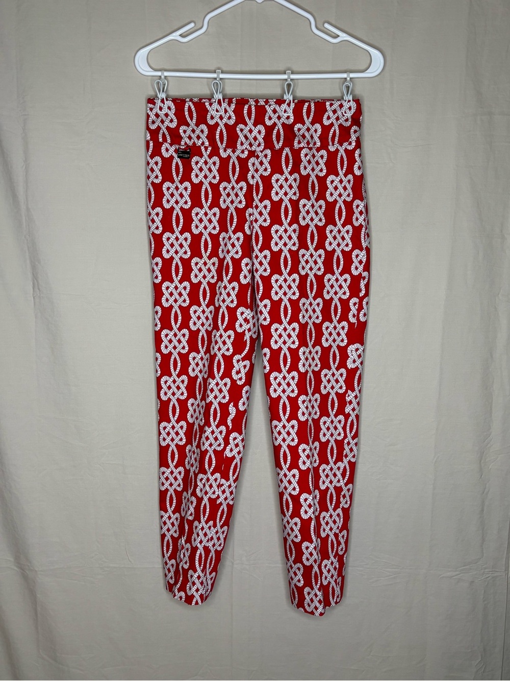 Lisette L Montreal Rope Knot Print Pull On Pants Size 4 Orange White Flatter Fit